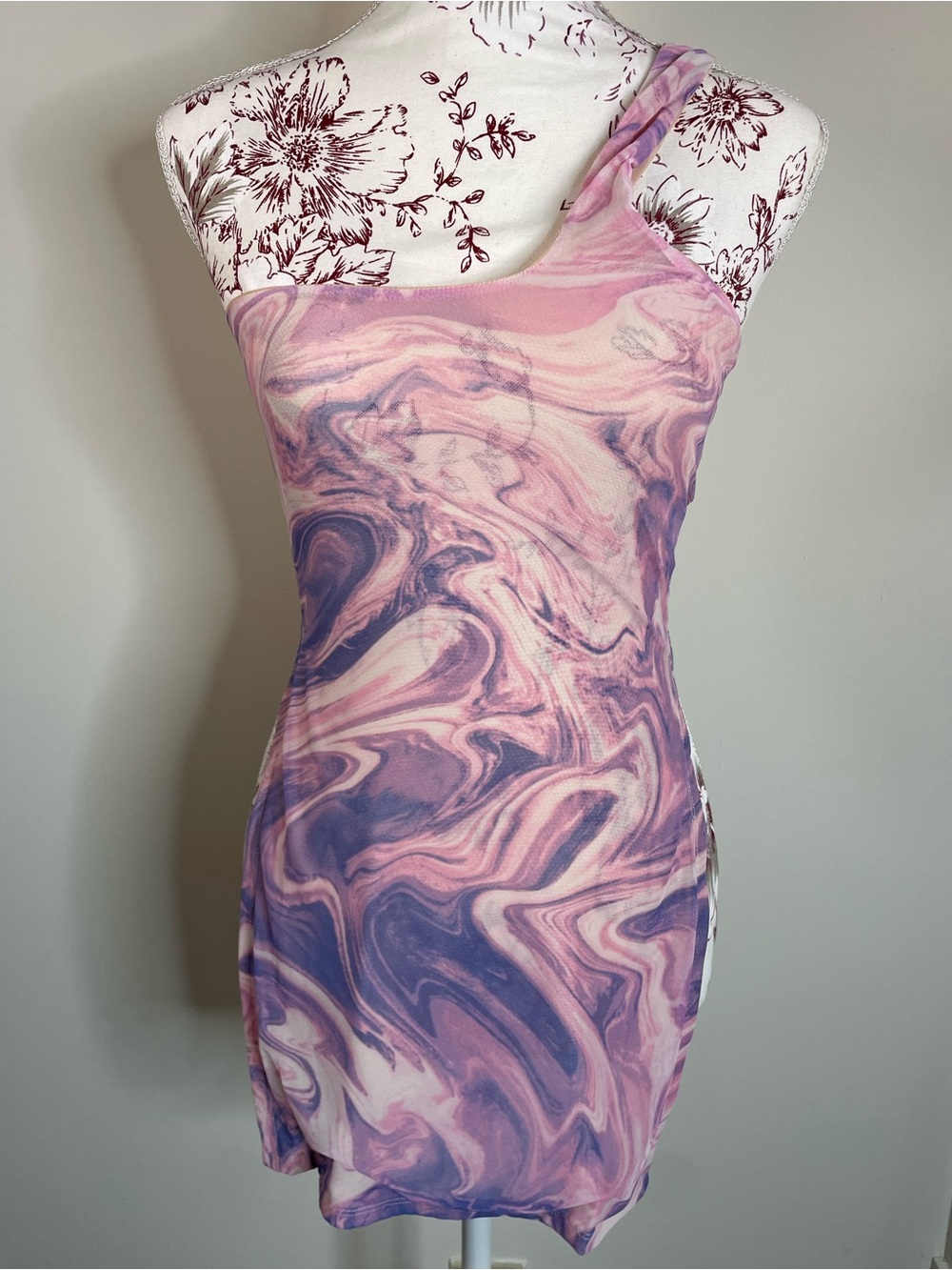 naked wardrobe Pink and Purple Marble One-Shoulder Tunic